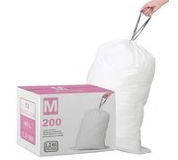 Code M (200 pièces) de 200 sacs poubelle en plastique robustes de 3,8 à 30,9 l d'épaisseur avec cordon de serrage renforcé, compatibles avec les sacs poubelle simplehuman Code M, blancs, 45 litres