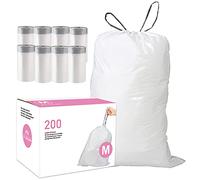 Code M Lot de 200 sacs poubelle en plastique résistant avec cordon de serrage Compatible avec Simplehuman Code M 1,2 mm Blanc 45 l