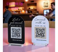 Code QR & Logo Texte Personnalisé (Ensemble de 1 pièce) - Panneau d'avis de commerçant personnalisé, logo d'entreprise minimaliste, petit panneau d'affichage en acrylique pour commerçant, panneau d'af