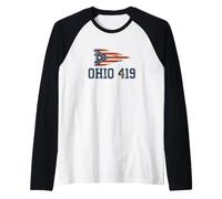Code régional de l'Ohio 419 | Drapeau de l'État de Tolède - Vintage Grunge Manche Raglan