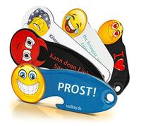 Code24 Porte-clés Smiley avec Jeton réutilisable pour Chariots de Supermarché, avec Code d'enregistrement, Localisation de Clé, Jauge de Profondeur de Profil de Pneu, Idée Cadeau, Jeu de 5