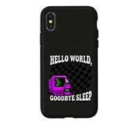 Coder Hello World Goodbye Sleep Computer Science Retro Coque pour iPhone X/XS