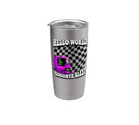 Coder Hello World Goodbye Sleep Computer Science Retro Gobelet isotherme en acier inoxydable double paroi