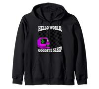 Coder Hello World Goodbye Sleep Computer Science Retro Sweat à Capuche