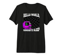 Coder Hello World Goodbye Sleep Computer Science Retro T-Shirt Haut de Gamme