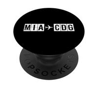 Codes aériens de l'itinéraire de vol MIA CDG Miami Paris PopSockets PopGrip Adhésif