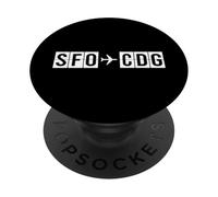 Codes aériens de l'itinéraire de vol SFO CDG San Francisco Paris PopSockets PopGrip Adhésif