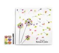 codiarts. Impression Livre d'or Coton/Polyester, châssis en épicéa, Toile Blanche, Tampon encreur Vert, Rouge, Violet, Rose, Bleu, Orange, Crayon Noir, 50 x 50 cm