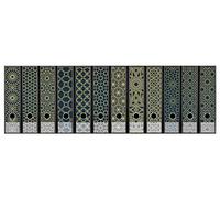 codiarts. Lot d'étiquettes autocollantes pour 12 dossiers larges - Perforées avec trou de préhension - Étiquette large - Motif oriental - Bleu pétrole doré