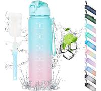 CodiCile Bouteille d'eau de sport de 1 l avec paille et heures d'hydratation, vert et rose