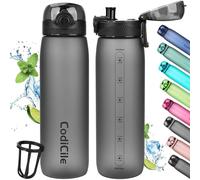CodiCile - Gourde 1 L, Bouteille d'eau 1 L sans BPA, Bouteille de 1 litre anti-fuite, Bouteille de sport en tritan avec filtre pour le fitness, la course, l'école, l'extérieur - Noir
