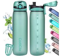 CodiCile Gourde 1L, Bouteille d'eau 1L Sans BPA, Bouteille de 1 litre étanche, Bouteille de sport en tritan avec filtre pour le fitness, la course, l'école, l'extérieur, Vert clair