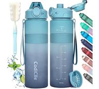 CodiCile Gourde 1l, sans BPA Bouteille d'eau plastique, grande étanche gourde sport 1 litre idéale pour Gym, School, Office and Travel (Bleu foncé clair)