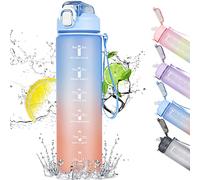 CodiCile Gourde Sport 1l avec paille,bouteille d'eau de motivation avec Marqueur de Temps,bouteille d'eau étanche avec couvercle sans BPA pour sport, gym, bureau, course à pied（Dégradé bleu）