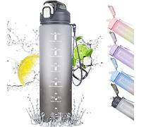 CodiCile Gourde Sport 1l avec paille,bouteille d'eau de motivation avec Marqueur de Temps,bouteille d'eau étanche avec couvercle sans BPA pour sport, gym, bureau, course à pied(gris)