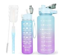 CodiCile Lot de 2 gourdes sans BPA 2 L + 750 ml - Gourde de sport avec marqueur de temps et paille - Gourde pour salle de sport avec brosse - Grand marqueur de temps motivant