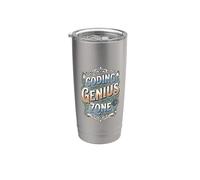 Coding Genius Zone Coder Programmer Joke Humour Software Gobelet isotherme en acier inoxydable double paroi
