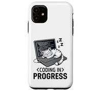 Coding in Progress - Programmateur décontracté avec un chat qui fait la sieste Coque pour iPhone 11