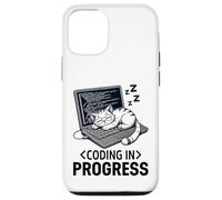Coding in Progress - Programmateur décontracté avec un chat qui fait la sieste Coque pour iPhone 12/12 Pro