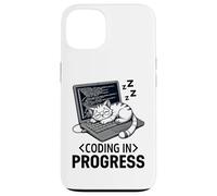 Coding in Progress - Programmateur décontracté avec un chat qui fait la sieste Coque pour iPhone 13