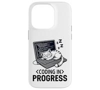 Coding in Progress - Programmateur décontracté avec un chat qui fait la sieste Coque pour iPhone 14 Pro