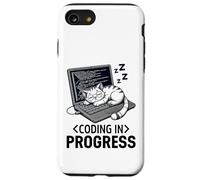 Coding in Progress - Programmateur décontracté avec un chat qui fait la sieste Coque pour iPhone SE (2020) / 7 / 8