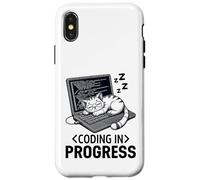 Coding in Progress - Programmateur décontracté avec un chat qui fait la sieste Coque pour iPhone X/XS