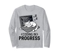 Coding in Progress - Programmateur décontracté avec un chat qui fait la sieste Manche Longue
