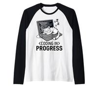 Coding in Progress - Programmateur décontracté avec un chat qui fait la sieste Manche Raglan