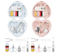 CODIRATO 2 PCS Kits de Couture Portable en Forme de Coeur, Mini Boîte à Couture en Plastique, Trousse Couture de Voyage, Kit d'Aiguille et de Fil pour Bricolage, Maison, Voyage, Bureau (Rose/Bleu)