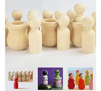 CODIRATO 25 PCS Figurine en Bois à Peindre Poupées Non Finies Personnage Bois Brut Doll Peg Bois Naturel Marionnette Bois Inachevé avec Petit Pot pour Artisanat de Bricolage, Griffonnages, Enfants
