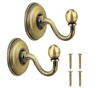 CODIRATO 2Pcs Crochet Embrasse Rideau Crochets Ronds Vintage en Alliage, Crochet Mural Embrasses de Rideaux Crochets avec 4 Vis pour Suspendre Les Rideaux, Chapeau, Veste(Bronze)