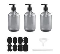 CODIRATO 3 PCS 500ML Bouteille de Shampooing Vide Bouteille de Lotion en Pet Bouteille de Gel Douche à Pompe à Pression Distributeur Savon avec Étiquettes Stylo pour Alcool Lotion Conditionneur(Gris)