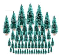 CODIRATO 48 PCS Mini Sapin de Noël Miniature Arbre de Noël Artificiel Mini-Sapin De Noël en Sisal Bleu-Vert avec Base en Bois Idéal pour Décoration Noël, Chambre, DIY,Ville de Noël(6 Tailles)