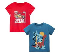 Codkkre T-Shirts à Manches Courtes pour Garçon Lot de 2 Coton T Shirts Imprimé Dinosaure Vêtements d'été pour Enfants, Voiture Rouge/Dinosaure Bleu, 6 Ans