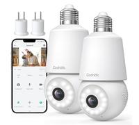 Codnida Ampoule Camera Surveillance WiFi 2 Pièces,2K Caméra Surveillance Extérieure/Intérieure 360° avec Douille de Lampe E27,Sirène et Alarme Lumineuse,Vision Nocturne Couleur,Suivi Automatique