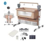 Cododo - Lit bebe electrique - Magic ZC - 0-2ans Jusqu'à 80kg Cadre de soutien en alliage Moustiquaire Télécommande 6 cadeaux Marron