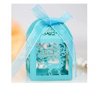 Codulu 100PCS boîtes à bonbons de Noël à motif ajouré élan boîtes à dragées avec rubans flocon de neige boîte cadeau pour invités Noël,fête d'anniversaire et décoration-bleu