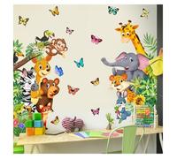 Codulu Autocollants muraux animaux de la forêt, girafes, éléphants, papillons pour chambre d'enfant, salon, cuisine, canapé, arrière-plan TV, décoration murale