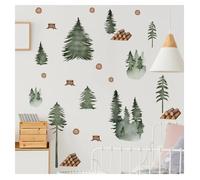 Codulu Autocollants muraux avec motifs de sapins, forêt, oiseaux, pour chambre à coucher, salon, canapé, arrière-plan TV, décoration murale - C