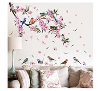 Codulu Autocollants muraux en forme de branches de pêcher rose pour salon, chambre à coucher, canapé, arrière-plan TV, décoration murale - C