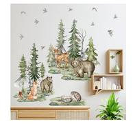 Codulu Autocollants muraux pour chambre d'enfant, salon, jardin d'enfants, arrière-plan de jardin d'enfants, ours de la forêt, cerf, hérissons, oiseaux