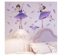 Codulu Autocollants muraux pour filles de ballet papillons fleurs décalcomanies murales pour chambre de fille, salon, jardin d'enfants, décoration murale de fond - A