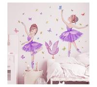 Codulu Autocollants muraux pour filles de ballet papillons fleurs décalcomanies murales pour chambre de fille, salon, jardin d'enfants, décoration murale de fond - E