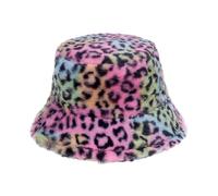 Codulu Bob d'hiver en Fausse Fourrure,Chaud et Moelleux,Motif léopard coloré,Style pêcheur,Unisexe,pour Femmes,Filles,garçons et Hommes (Cadeau)-D
