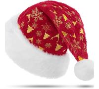 Codulu Bonnet de Noël imprimé Père Noël,Bonnet en Peluche épaisse,idéal pour la Veille de Noël,Le Nouvel an et Les fêtes de Fin d'année (Adultes,Femmes,Hommes).