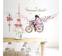 Codulu Sticker mural Tour Eiffel Paris Fleur Amour Décoration Chambre Art Stickers muraux