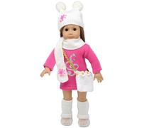 Codulu Vêtements de poupée pour poupée américaine Our Generation 46 cm Tenue décontractée - Robe tricotée, chapeau, écharpe, leggings, sacs à bandoulière, accessoires de costume, jouet