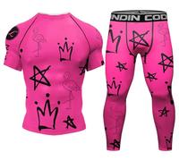 Cody Lundin Ensemble de vêtements de compression pour homme avec haut à manches courtes et pantalon imprimé pour les sports de plein air, couche de base fraîche et sèche, sans transpiration pour le