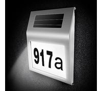 COEKI Numéro de maison en acier inoxydable solaire éclairé 2 LED Numéro de maison solaire avec interrupteur crépusculaire IP65 étanche extérieur avec numéros 0-9 & lettres A-H